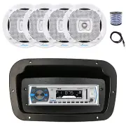 Pyle Marine Radio, Spa Bezel,Adapter, Antenna,Wire,4x 5.25" 400W White Speaker