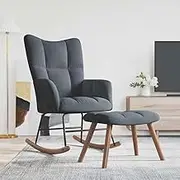 Rocking Chair with a Stool Dark Grey Velvet,Modern Velvet Rocking Armchair with Stool for Living Room, Bedroom, Nursery Living Room Furniture