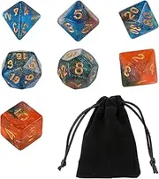 GWHOLE 7 PCS Polyhedral Dice Set Dungeons and Dragons Table Game Dice for D&D, DND, GRP with Black Pouch, Glitter Blue