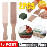 2X Dual Sided Leather Blade Strop Cutter Razor Sharpener Polishing Wooden Handle