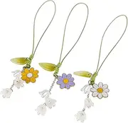 Quadafy 3 Pcs Creative Tulip Flower Mobile Phone Pendant Pendant, Mobile phone decoration accessories Suitable for Keychain Mobile Phone Car Key Bag Backpack Wallet Decoration