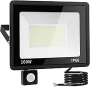 Riksam LED Floodlight PIR Motion Sensor Security Flood Lights Outdoor 220V-240V IP66 Cool White (100, Watts)