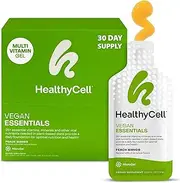 Vegan Liquid Gel Multivitamin - Healthycell Vegan Essentials | Omega 3, B12, D3, Biotin, Iron | Supports Hair, Skin, Nails, Energy | Vegetarian (30-Day Supply)