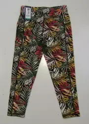 DKNY SPORT Womens Multi Leaf Pattern Leggings Capris NWT Size XL