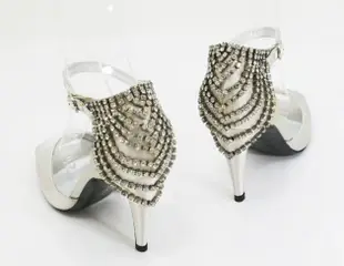 近全新sergio rossi 銀色緞布流蘇鑽飾 新娘高跟鞋 舞會高跟鞋跳拉丁舞高跟鞋37半