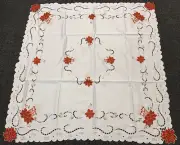 42x42" Square Christmas Candle Poinsettia Embroidery Tablecloth Fabric Topper