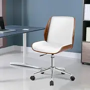 ALFORDSON Wooden Office Chair Leather Executive Computer Chair with Height Adjustable, Renzo Swivel Home Desk Chair Armless Task Chair with Mid Back for Kids Adults Study Living Room (White)