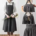 Women Bib Apron Cotton Linen Pinafore Dress Sleeveless Kitchen Gardening Florist