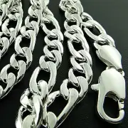 Necklace Real 925 Sterling Silver Filled Men's Solid Heavy Figaro Chain 50cm