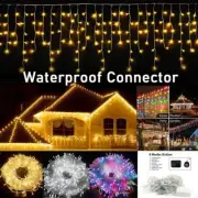 LED Curtain Icicle Light Window Fairy String Light In/Outdoor Wedding Xmas Decor