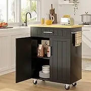 SUNLEI Kitchen Island on Wheels with Storage Cabinet & Drawer, 23.8" Width Rolling Kitchen Table, Cart Handle for Towel Rack or Free Mobility, Portable Islands for Kitchen, Dining Room(Black)