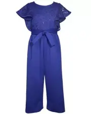 NEW Bonnie Jean Girls Size 14 "ROYAL BLUE SCUBA CREPE" Sequin Lace Jumpsuit NWT