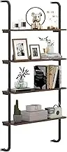 Giantex 4-Tier Industrial Pipe Shelving, Wall Mounted Wood Floating Shelves with Metal Frame, Hanging Wall Display Bookshelf for Living Room Kitchen, Rustic Brown