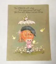 Vtg Unused MCM Get Well Cute Greeting Card Girl Bird Umbrella 937A