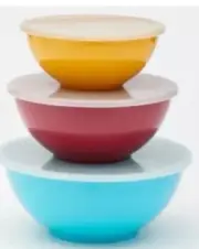 Food Network 3-pc. Nesting Melamine Red Yellow Blue Mixing Bowl Set NEW