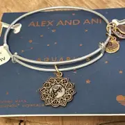 NWT Alex and Ani "AQUARIUS" Astrology Swarovski Charm Two-Tone Bracelet w/Tag