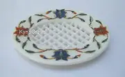 Marble Soap Bar Holder Natural Gemstone Inlay Work Soap Dish 4.5 x 3.5 Inches