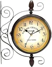 Clocks Outdoor Waterproof, Classical Double-Sided Rotation Metal Rack Outdoor Clocks for The Garden Wall Mounted Battery Powered