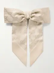 [Gucci] Gucci - Bow-embellished Printed Silk-twill Hair Tie - White - One size One size White