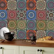 HLNIUC 18pcs Moroccan Tile Decal for Kitchen Decor,Mosaic Tile Decal,15x15cm Stick on Kitchen Sticker,Mosaic Stair Sticker Waterproof,Peel and Stick Backsplash Moroccan Decoration Bathroom Living Room