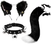 Furry Plush Cat and Fox Ears Tail Set with Adjustable Plush Cat Ears and Fox Tail Accessories with Bell Collar,Ideal for Cosplay, Themed Parties, and Halloween Costumes