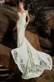 COCOMELODY Illusion Chapel Long Sleeve Wedding Dress YARA Size 24 *NWT*