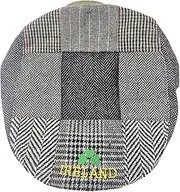 [JC Walsh and Sons] Ireland Grey Patchwork Flat Cap Gold Shamrock Classic Mens Hats Accessories for Men, Grey, 0