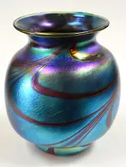 Blue Luster Vase With Red Threading Design By Saul Alcaraz.