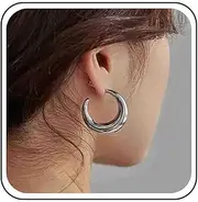 [Atentuyi] Gold Bottega Earrings Bottega Dupes Earrings Dupe Dangle Earrings Super Chunky Teardrop Earrings Wide Dome Drop Earrings Thick Hoop Earrings Jewelry for Women and Girls, Silver