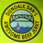 DUNDALK DAN'S AWESOME BEEF JERKY 3 inch STICKER LABEL w/ Bridge & Buoy, MARYLAND