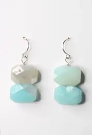 Amazonite Blue Octagon 15mm Natural Gemstone .925 Sterling Silver Earrings 1.50"