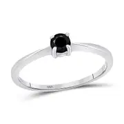 14k White Gold Round Black Diamond Solitaire Bridal Ring 1/4 Cttw