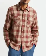 BRIXTON Men's L/S Button Flannel BOWERY - Vanilla/Dark Brick - Medium - NWT