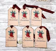 6-Christmas-Farmhouse-Buffalo-Lumberjack-Stocking-Linen Cardstock-Gift-Tags