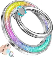 LISEVO Phone Ring Holder Compatible with MagSafe - Magnetic Cell Phone Grip for Women Glitter Magnet Removable Finger Ring Grip Stand Cute Girly Sparkle for iPhone 16 15 14 13 Pro Max Plus, Rainbow