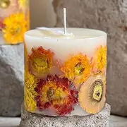 Handmade Natural Aromatherapy Candle with 100% Pure Essential Oils – Beeswax & Soy Wax Scented Pillar Candle, Dried Flower Decor, Long-Lasting Relaxation for Home, Yoga and Gifts(Fleurs d' Oranger)