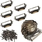 30 PCS Label Holder Pull Handles Vintage Drawer Label Frame Drawer Knob Handles with 60 PCS Screws for Cabinet Drawer Pharmacy Cupboard Retro Decorations