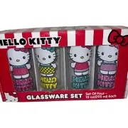 Hello Kitty Sanrio Glassware Set Of 4- 10oz Tall Glasses Summer Edition NIB Gift