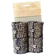 Handmade African Banana Leaf Napkin Rings Navy Kenya Set of 4 NWT Gift Dining