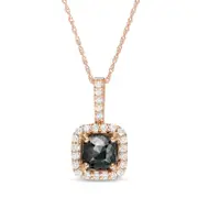 2.38 CT. T.W. Enhanced Black and White Cushion-Cut Natural Diamond Frame Drop Pendant in 14K Rose Gold