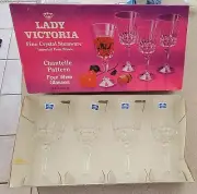VTG Lady Victoria Crystal Stemware Chantelle Set/4 Wine Glasses 8.5” oz Fra