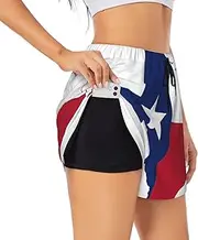 [GaxfjRu] Texas State Flag Map Print Women's Running Shorts High Waisted Running Shorts Pocket Sporty Gym Elastic Short, Black, XXL