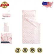 Extra Long Microfiber Nap Mat for Toddlers - Stylish Pink & White Checkered