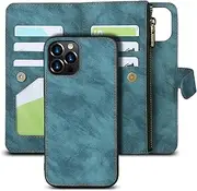 Cavor for iPhone 12 Pro Max Case[6.7 inch] PU Leather Folio Flip Cover Kickstand 2 in 1 Detachable Wallet Magnetic Case Zipper Coin Pocket 6 Card Slots-Blue