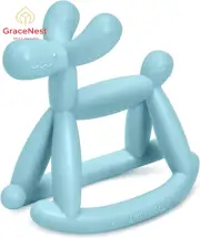 Baby Teething Toy Food-Grade Silicone Rocking Teether for 3-18M Infant Cyan Blue