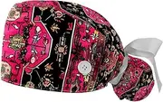 [YTYVAGT] 2-Pc,Gourd-Shaped Working Cap,Fisherman Hat with Buttons and Cotton Sweatband,Vintage Red Rug Pattern