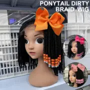 Ponytail Dirty Braid Hair Accessories Natural Realistic Wigs with Bowknot `