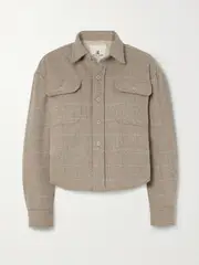 [DENIMIST] DENIMIST - Cropped Checked Herringbone Wool-blend Jacket - Tan - small small Brown