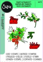Sizzix A5 Clear Stamps Set 12PK w/5PK Framelits Die Set Pencil Line Holly by 49