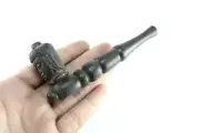 Rare Wooden Smoking Pipe: Hand-Carved Buddha Head Design Top, Tobacco pipe